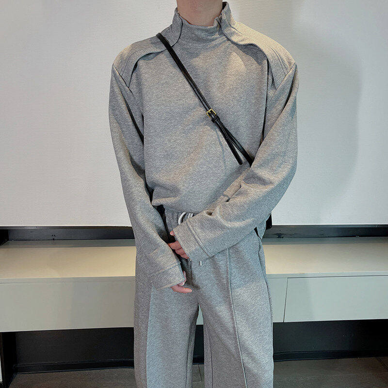 韩版宽松休闲运动立领卫衣套装男cleanfit外套春秋阔腿长裤两件套
