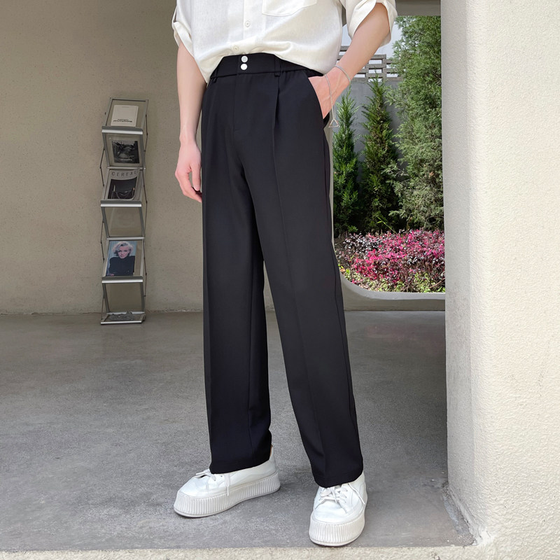 那不勒斯裤子男直筒裤高级感西装裤痞帅黑色垂坠感半松紧腰休闲裤