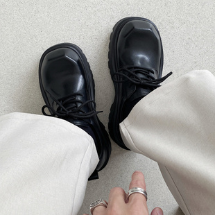 冬季英伦风厚底德比鞋小众复古增高皮鞋方头7cm百搭男模穿搭皮鞋