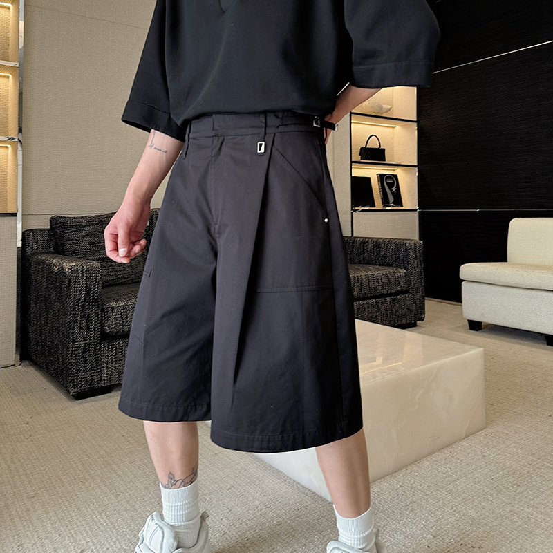 痞帅那不勒斯西装短裤男个性立体裁剪廓形工装七分裤直筒短裤潮流