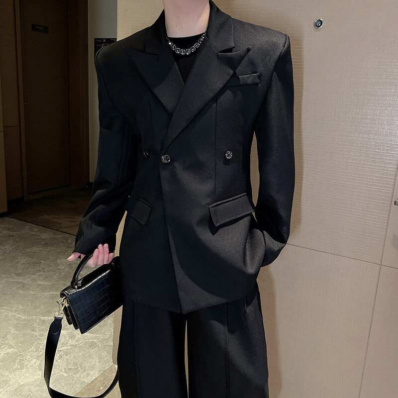 春季小众立体垫肩正肩廓形收腰西装男外套痞帅高级感穿搭男模西服