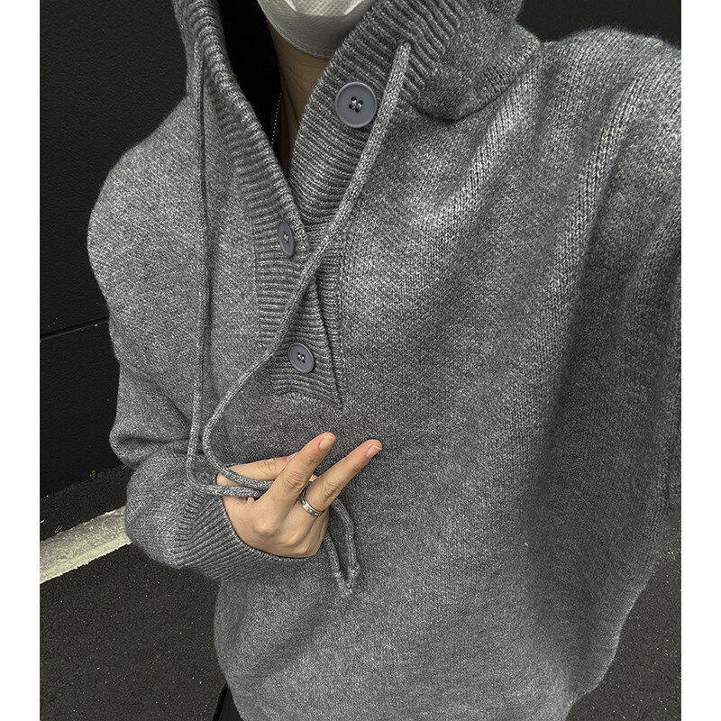 秋冬巴黎灰连帽毛衣男女冬季复古套头北极绒针织衫慵懒风宽松外套