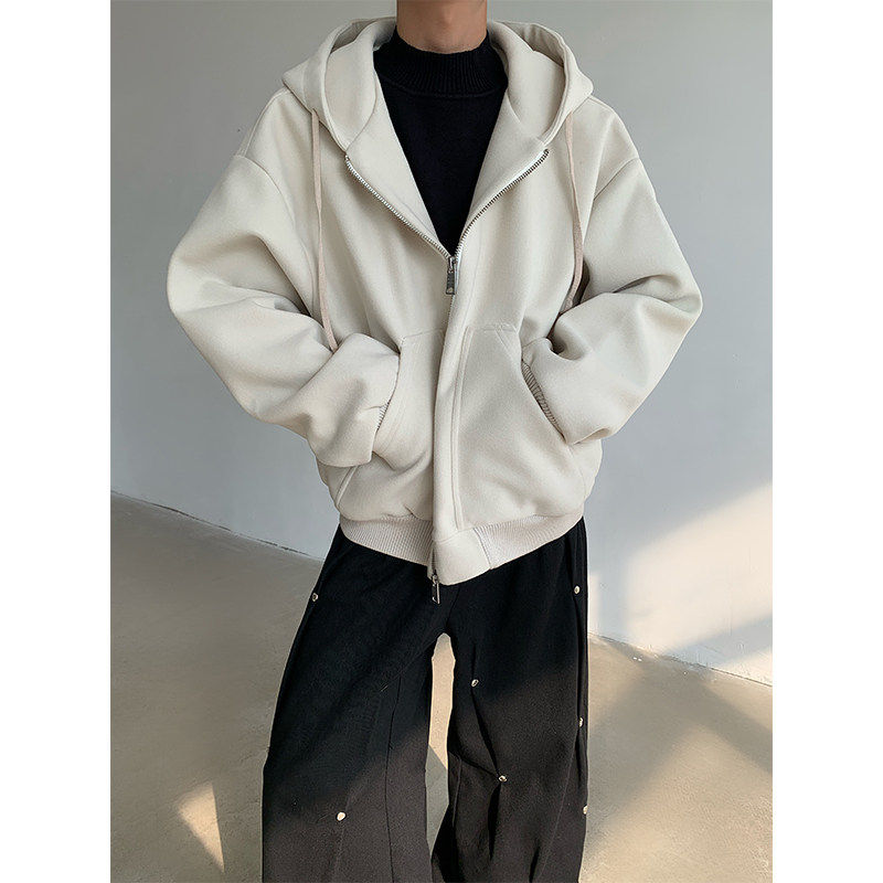 秋冬加厚简约韩式慵懒风阔版毛呢夹克外套男连帽上衣休闲重磅卫衣,男装,毛呢大衣,淘宝优惠券,粉丝福利购,淘宝优惠卷