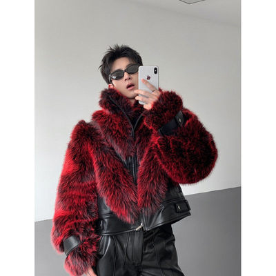 座山雕皮毛一体高级感拼接加厚环保皮草棉服外套时尚舞台演出服潮