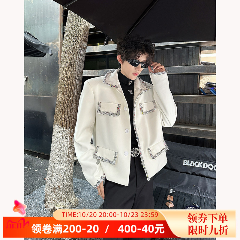 韩版时尚花边设计垫肩cleanfit小香风毛呢西服短款外套休闲高级感