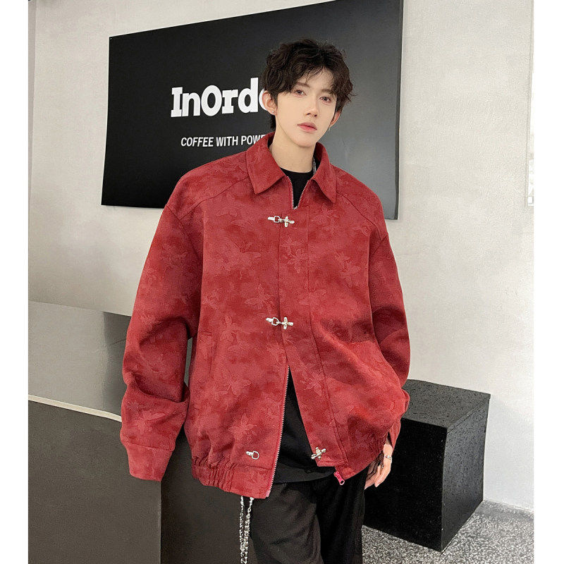 2026春季轻奢复古蝴蝶印花休闲夹克男飞机扣高级感潮牌上衣男外套