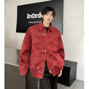 2026春季轻奢复古蝴蝶印花休闲夹克男飞机扣高级感潮牌上衣男外套