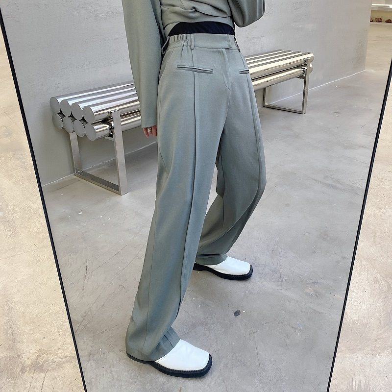 春季阔腿西裤男时髦设计感垂感高腰显腿长免烫直筒发型师痞帅长裤