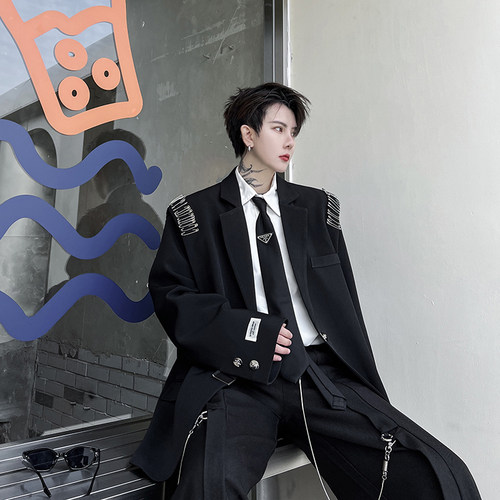 小众高级西装外套男个性垫肩别针装饰设计感西服演出歌手潮牌上衣