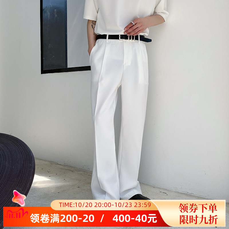 坠垂感直筒西装裤男士韩版宽松秋季白色百搭休闲拖地阔腿裤长裤潮