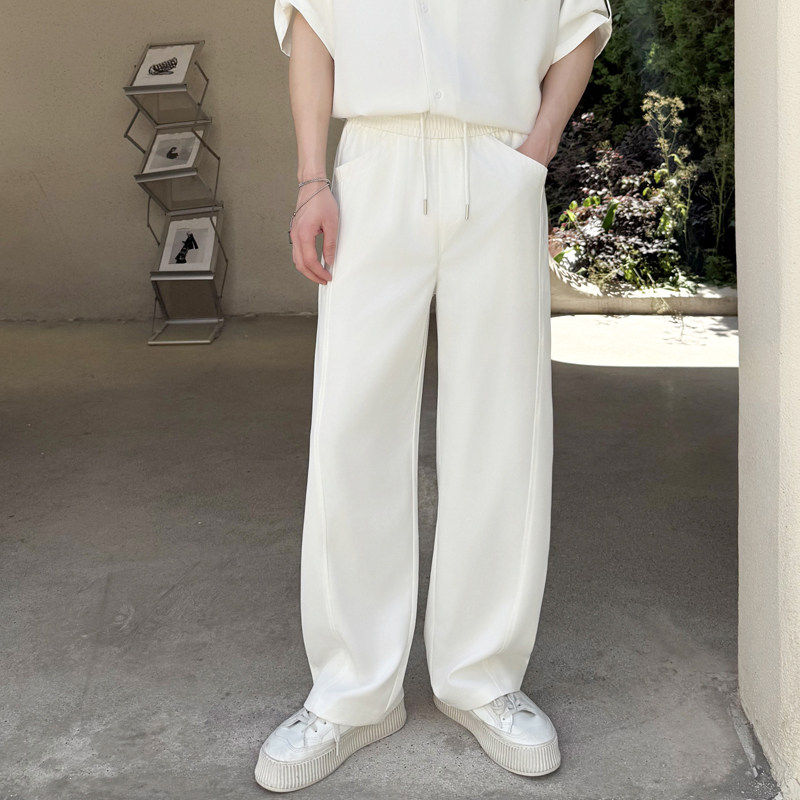 2026夏季慵懒风垂感阔腿裤男士宽松冰丝松紧腰长裤直筒百搭休闲裤