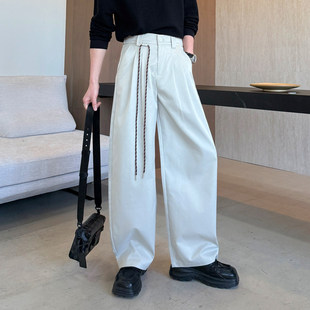 2026SS新款男士老钱简约阔腿直筒长裤绑绳设计百搭休闲裤坠垂西裤