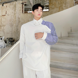 宽松chic博主衬衣轻奢痞帅 男条纹韩版 早秋网红小众设计感长袖 衬衫