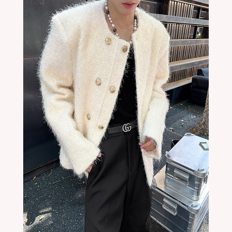 2024秋冬高级感轻奢双排扣小香风外套男休闲韩系穿搭上衣毛呢大衣