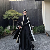 秋冬国风新中式 刺绣宽松袍子男女款 毛呢大衣痞帅汉服侠客披风斗篷