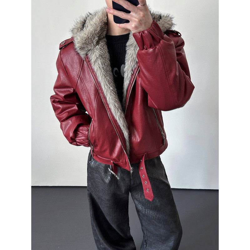 冬季美式cleanfit老钱高级感脊煞重磅座山雕棉服男加厚皮夹克外套