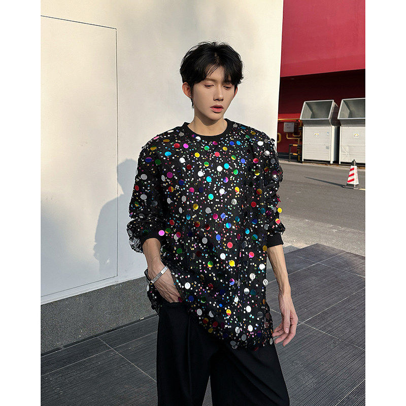 blingbling闪闪彩色亮片炸街时尚小众卫衣男长袖演出舞台服表演装