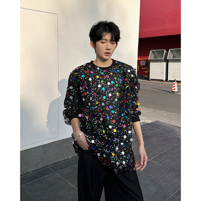 blingbling闪闪彩色亮片炸街时尚小众卫衣男长袖演出舞台服表演装