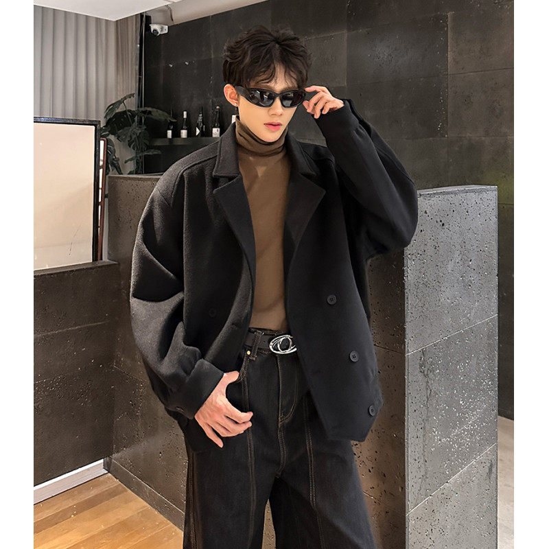 秋冬美式高级感翻领短款毛呢夹克外套男老钱风气质痞帅呢子大衣潮