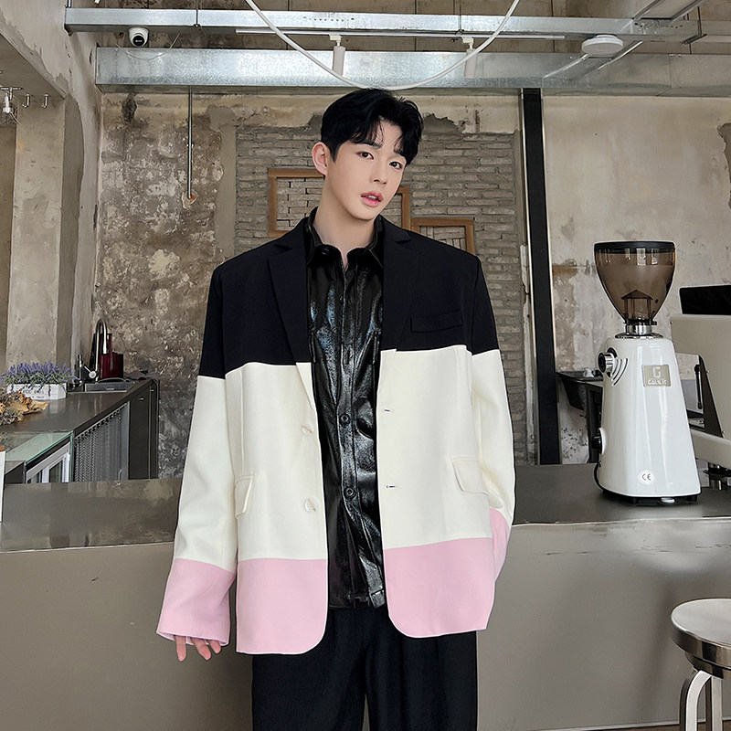 韩系高级感设计师款小众拼色时尚洋气西装男女外套垫肩上衣西服潮