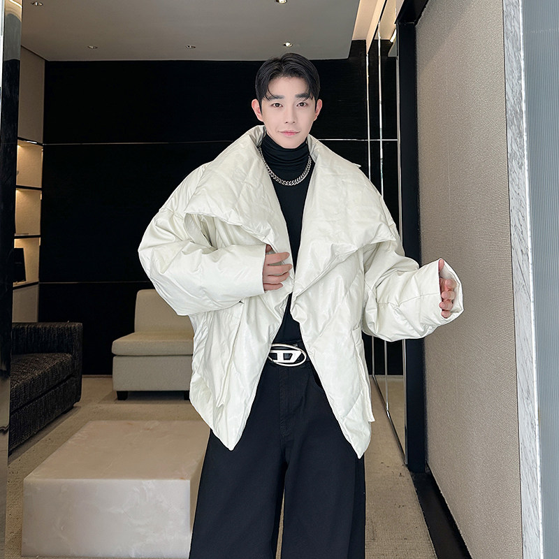 冬季韩国网红小众设计师大翻领阔版连袖羽绒服男保暖cleanfit外套