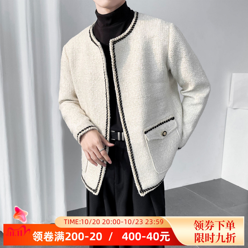小香风外套男春秋小众高级感垫肩上衣夹克网红宽松韩版轻奢开衫潮