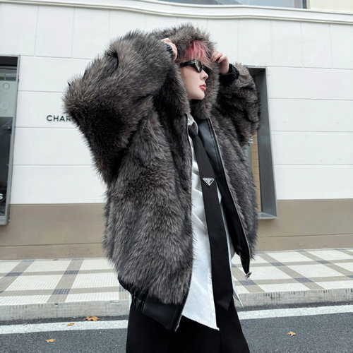 小众设计感双面穿cleanfit座山雕外套男冬季仿皮草貂毛大衣高级感