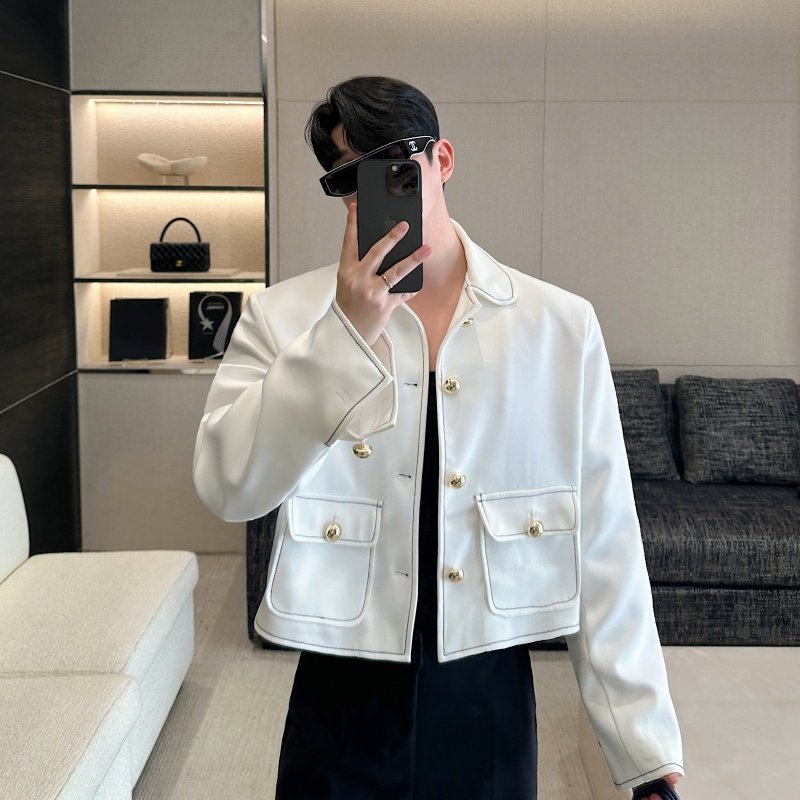2025春装韩版法式小香风缉明线高级感外套男短款设计感休闲西装潮