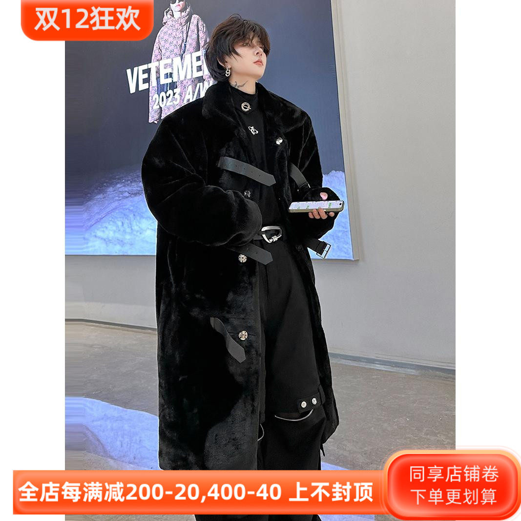 겨울 의류 고급 가죽 버클 디자인 두꺼운 봉제 따뜻하고 환경 친화적인 모피 남성용 중간 길이 스트리트 코트