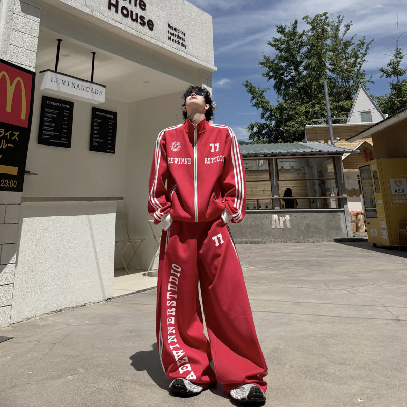 2026秋季美式运动风时尚潮牌字母印花卫衣套装男女款休闲长裤一套
