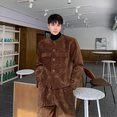 老钱风加厚毛呢短款西服套装男