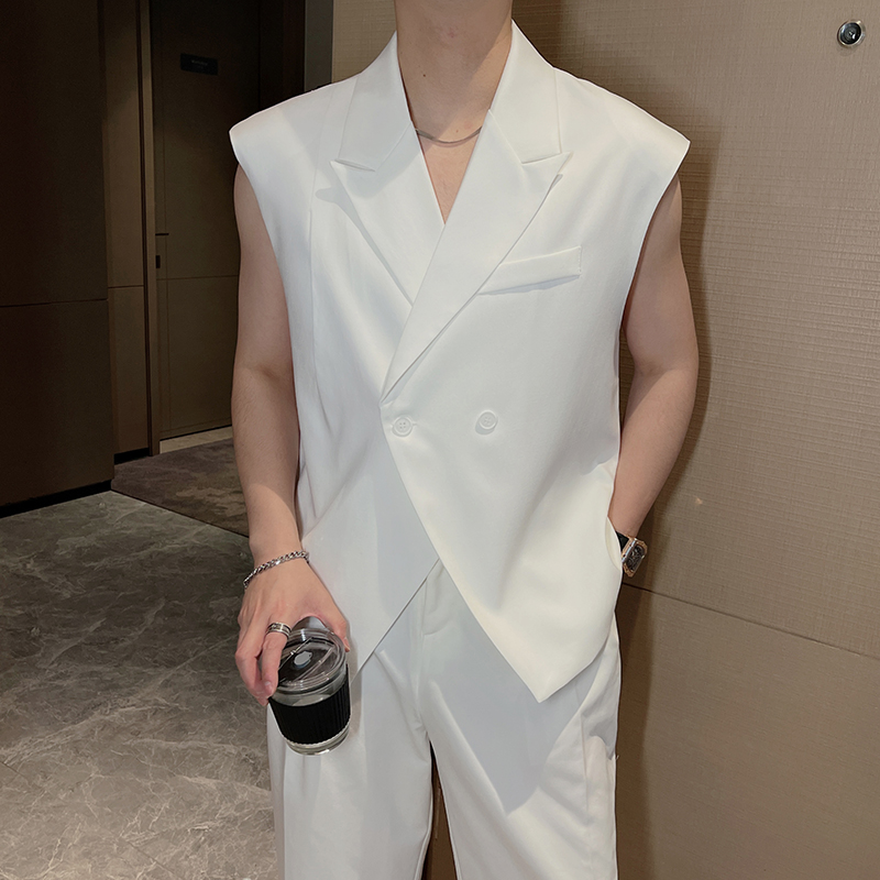 夏季轻奢简约时尚网红无袖西服男士马甲休闲高级感背心通勤发型师