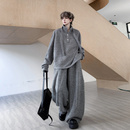 2025冬装复古加厚加绒美式运动两件套男士立领织带阔腿长裤两件套