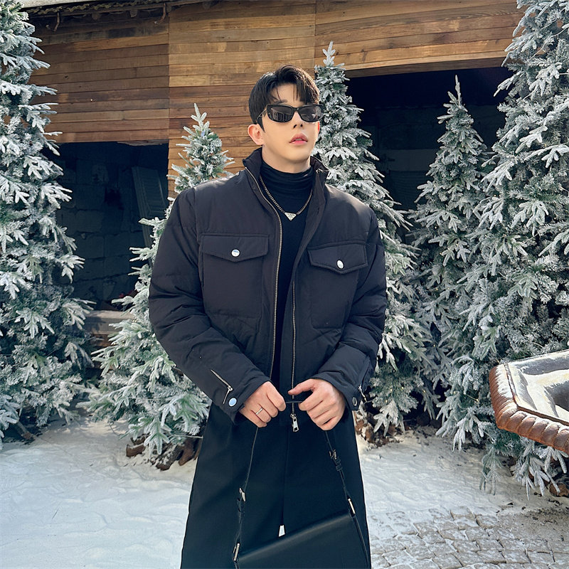 冬装高级感袖口拉链设计短款机车小棉衣男立领痞帅工装棉服外套潮