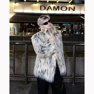 冬装皮毛一体短款网红豹纹立领环保皮草外套男女加厚保暖毛绒袄子