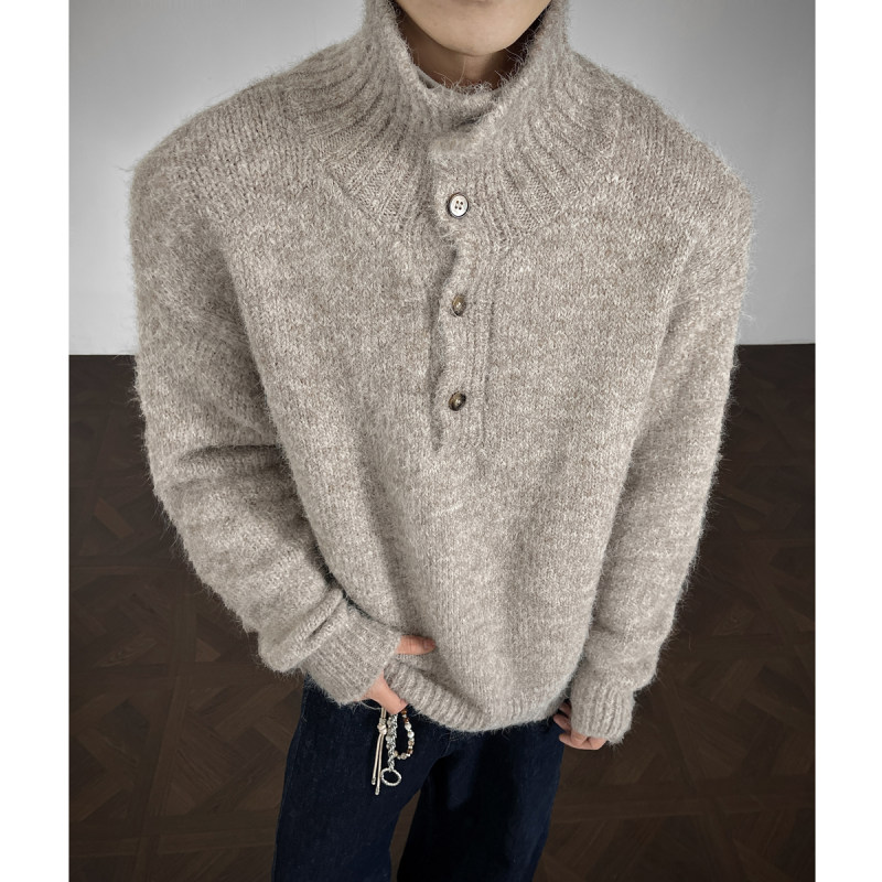 秋冬老钱风高领polo衫毛衣男慵懒高级感加厚针织衫韩系内搭保暖潮