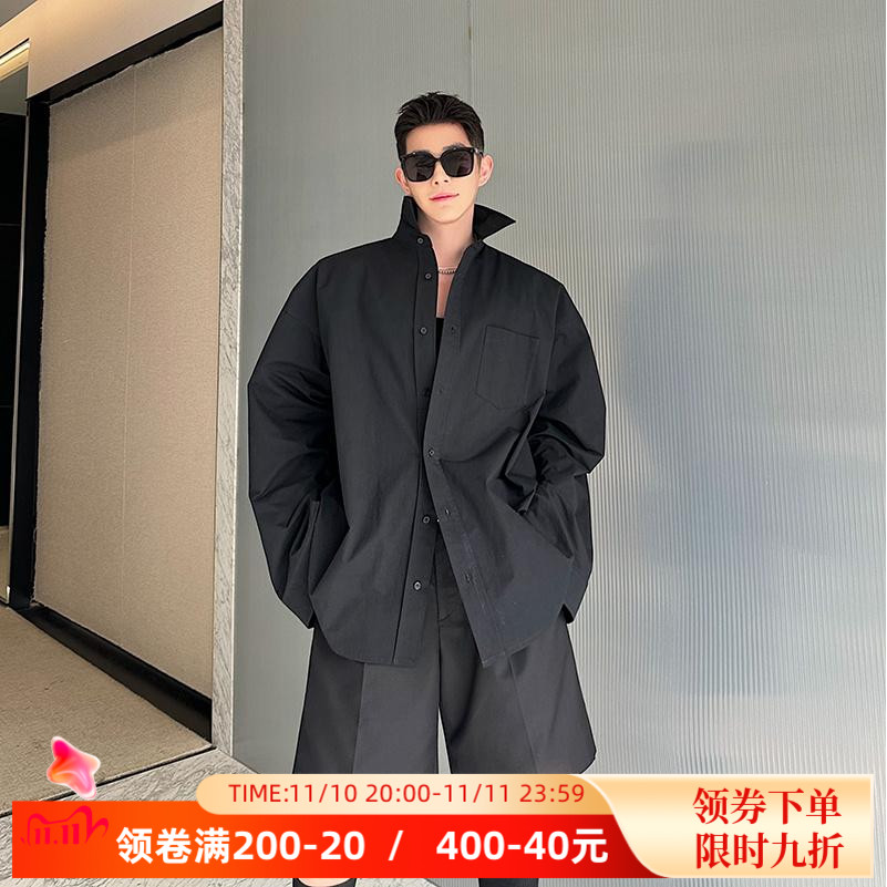 2025春秋oversize廓形骨感衬衫男痞帅设计感小众开衫外套衬衣上衣