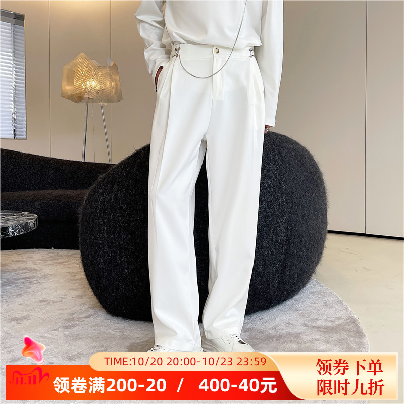 坠垂感西装裤男网红白色休闲裤韩版宽松直筒阔腿裤痞帅长裤发型师