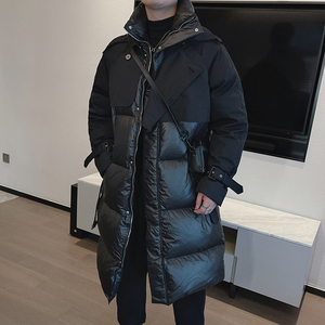 冬装拼接设计羽绒棉服男士外套长款过膝宽松加厚小众棉衣棉袄外套