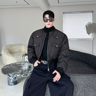 冬季加厚保暖小众机车短款可拆卸带帽羽绒服男cleanfit面包服外套