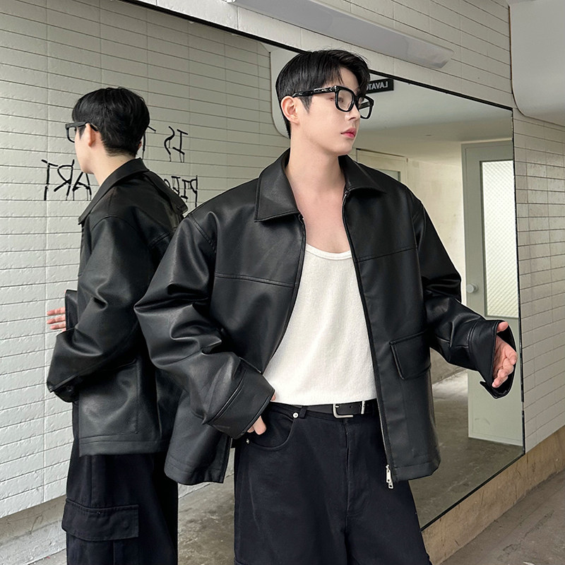 秋冬季街头复古PU皮夹克男外套高级感痞帅机车上衣防风夹棉衣外套