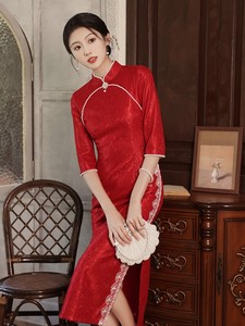 蕾丝敬酒服新娘2023新款高级感订婚晚礼服连衣裙旗袍显白平时可穿