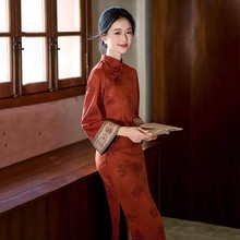 旗袍2025新款高端大气上档次年轻款改良绝美新中式长袖红色小个子