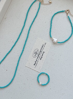 HEGG法式巴洛克珍珠吊坠绿松石项链气质小众设计感锁骨链甜颈链女