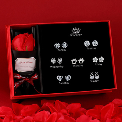 S925银针微镶锆石一周耳钉套装