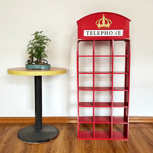 英式风格电话亭装饰实用收纳架金属铁手工收纳装饰品摄影道具工艺