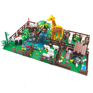 小颗粒积木农牧场摆件创意拼装MOC鸡窝羊圈牛棚熊猫动物场景扩展