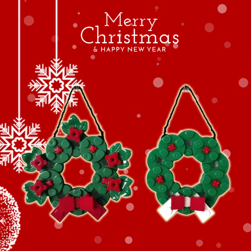 小颗粒积木圣诞节moc花环挂件创意拼装christmas节日迷你挂饰礼物
