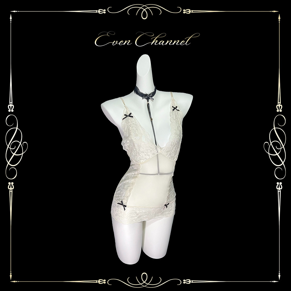 性感蕾丝网纱深V透视绑带睡裙