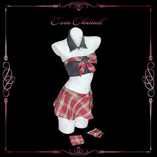 even学姐：绯格学院*可爱性感学院风制服短裙蝴蝶结抹胸约会套装